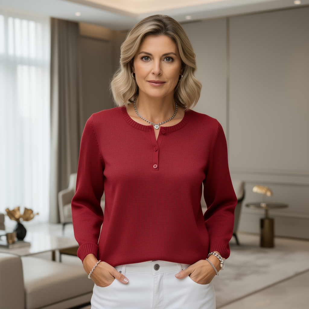 Cozy Waffle-Weave Henley Top